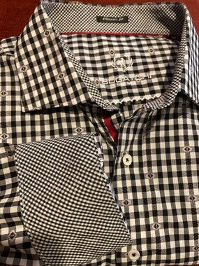 Bugatchi Uomo Men's Classic Fit Black/White Gingham Check w/Red Accents Sz XXL